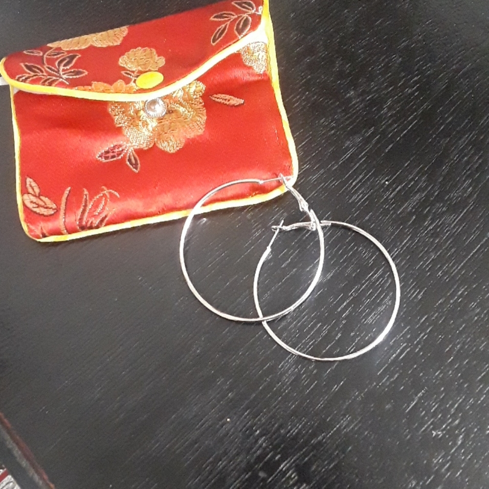 Silver hoops & oriental gift pouch